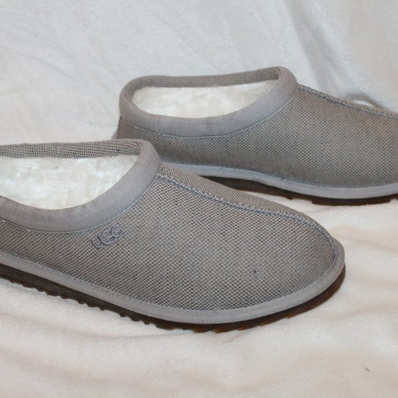 NIB UGG MEN'S CANVAS TASMAN SLIP UP‎ SHEARLING SLIPPERS LIGHT GRAY - Picture 5 of 6
